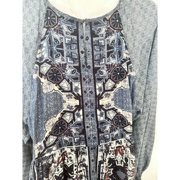 NWT FREE PEOPLE MARINE COMBO Blue‎ DRESS LONG SLEEVE BOHO WOMENS 12 MSRP $128 - Picture 5 of 9